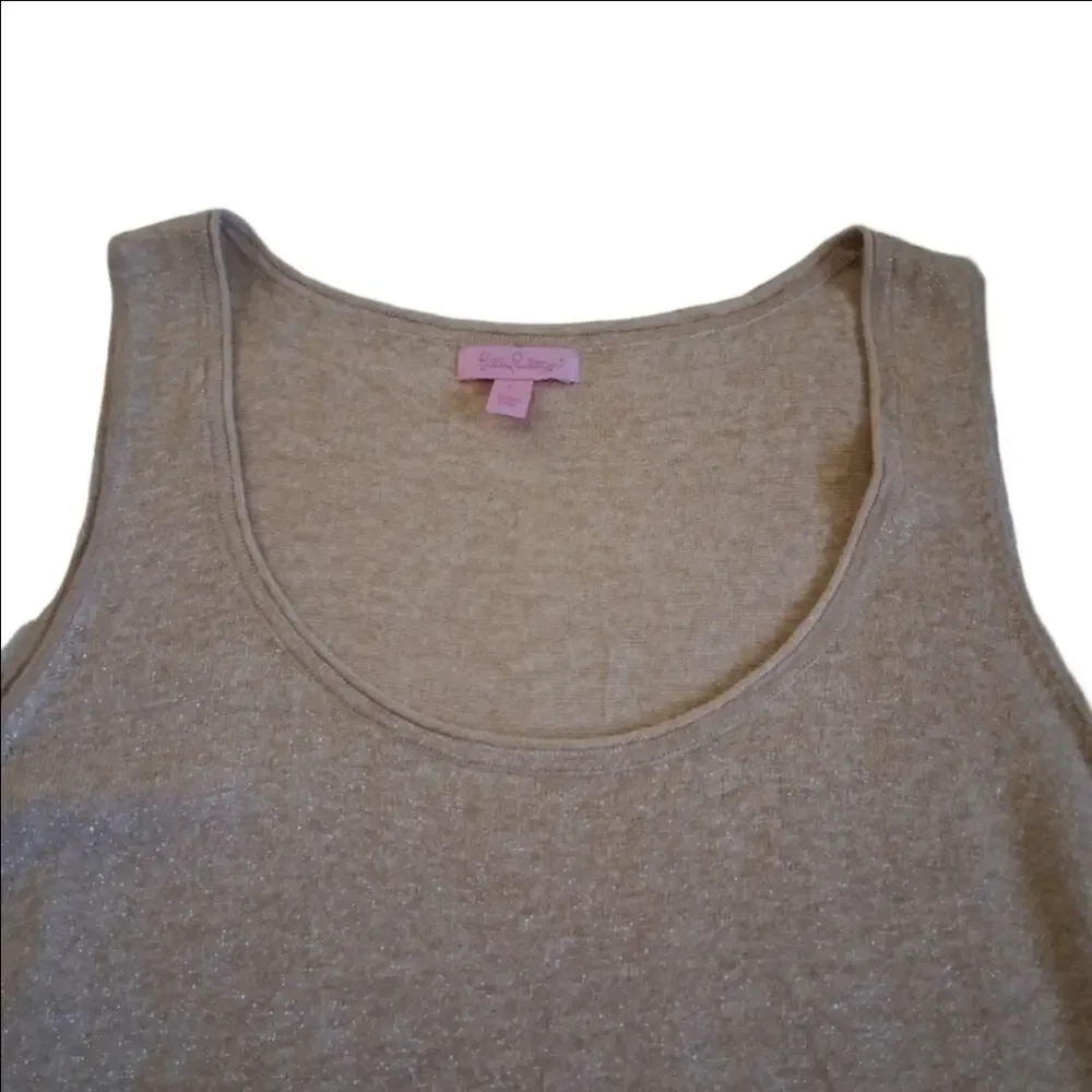 Lilly Pulitzer Women's Large Gold Metallic Linen Blend Lightweight Knit Tank Top - Picture 5 of 13